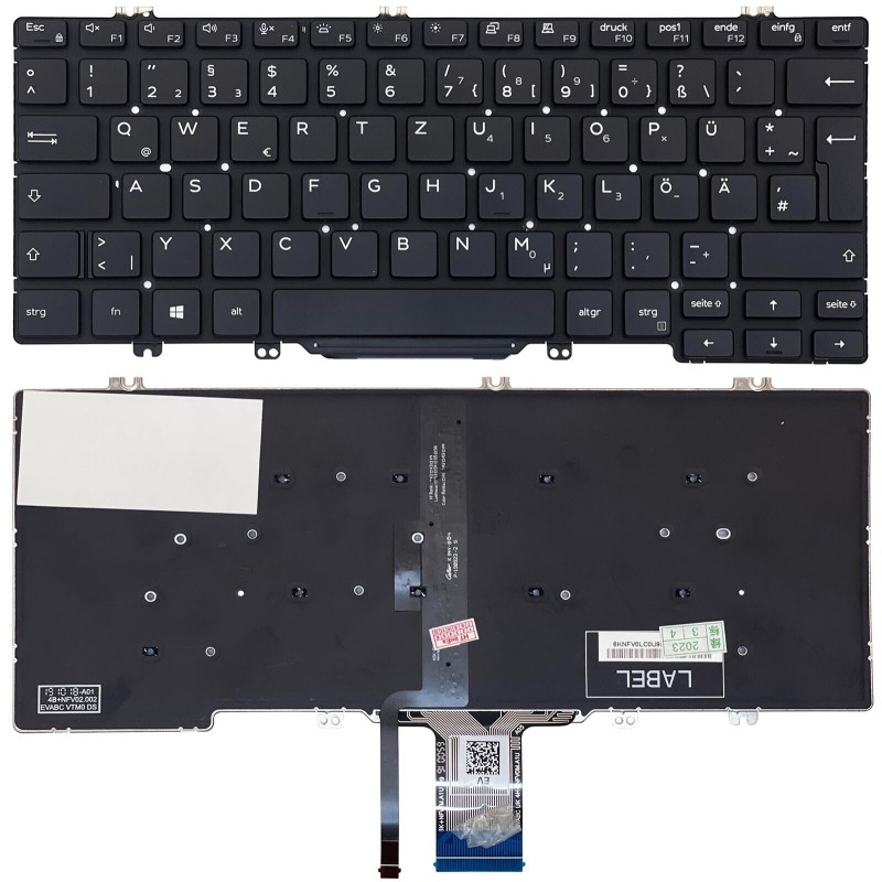 Teclado Dell 07FYT7 ALEMAN (QWERTZ), Deutsche Tastatur Latitude 5300 7300 7400 7410 5400 5401 5410 Negro Retroiluminado
